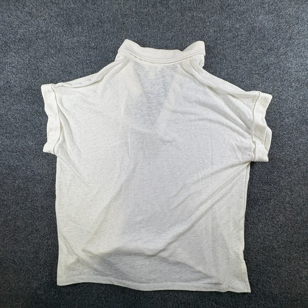 Banana Republic Polo Shirt Womens Medium White Linen Johnny Collar Cuffed Sleeve